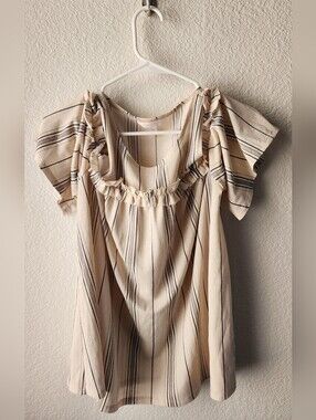 LC Lauren Conrad Cold Shoulder Cream Striped Ruffle Yoke Blouse